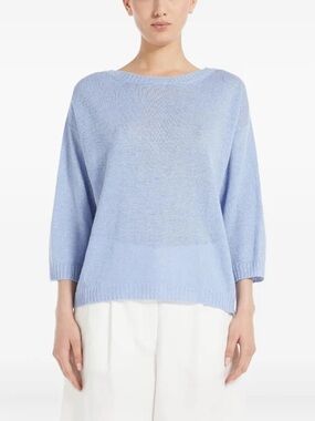 MaxMara Linen Light Blue Knit Boat Neck Sweater